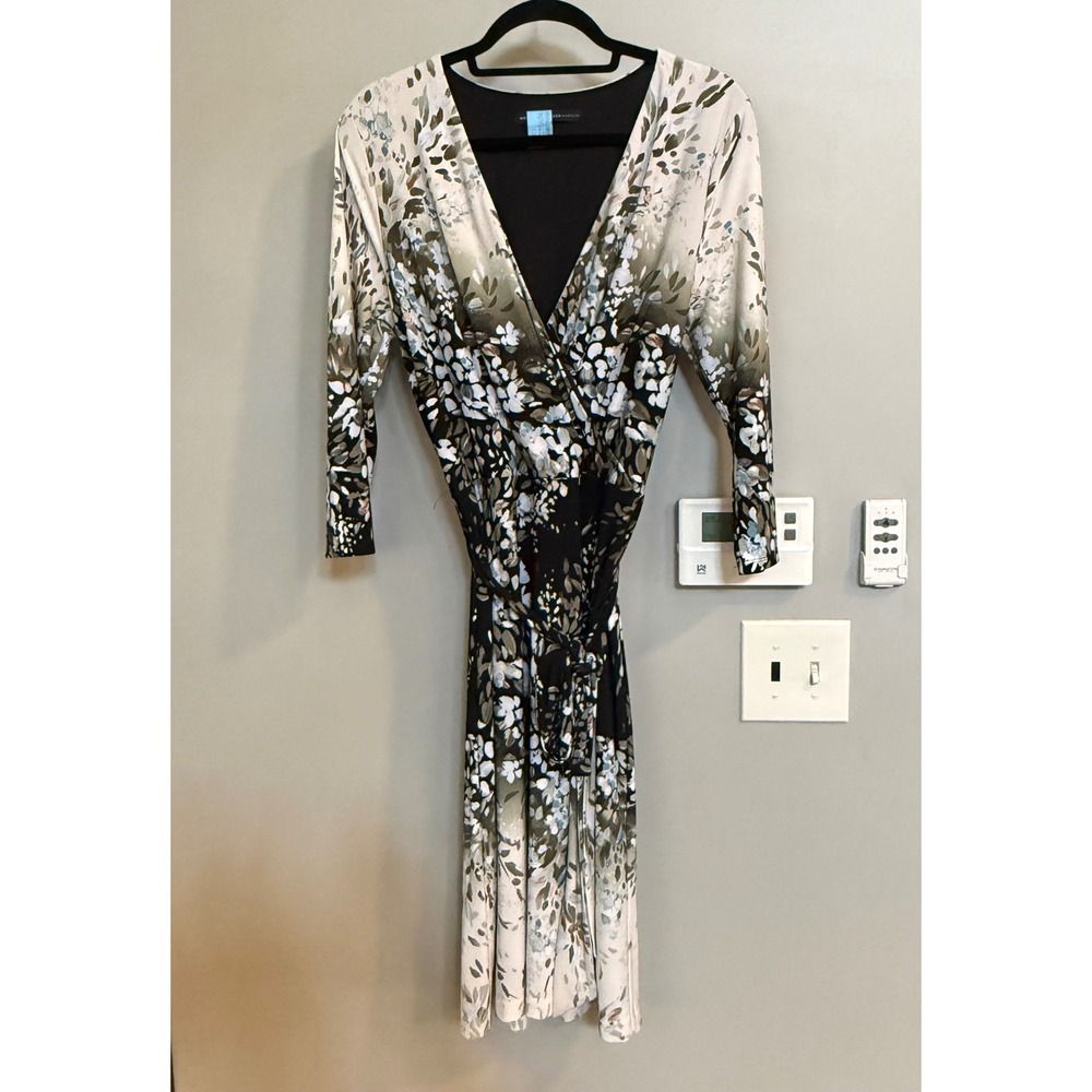 White House Black Market Floral Faux Wrap Dress 3/4 Mulitcolor Stretch Sz 10